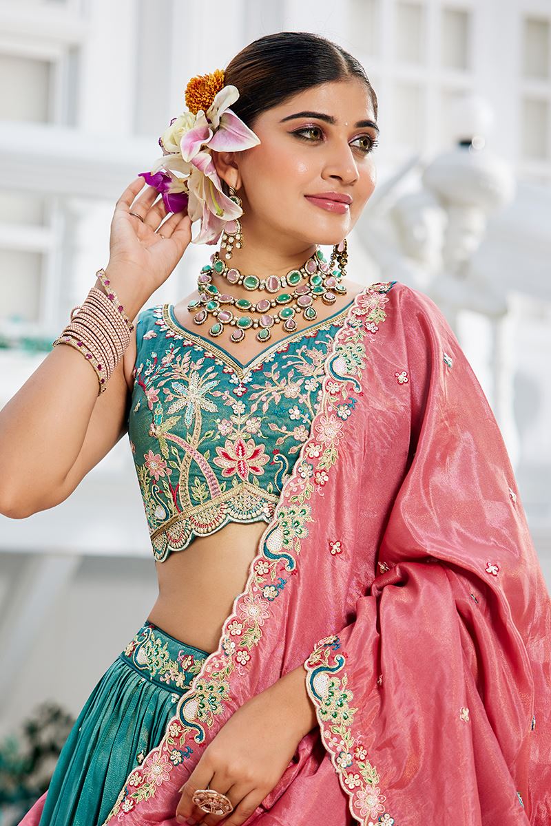 Enticing Sea Green Designer Indo-Western Lehenga Choli for Engagement and Reception