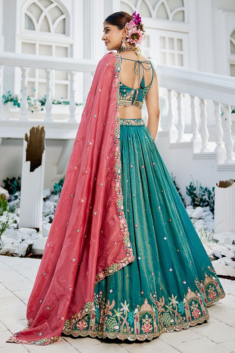 Enticing Sea Green Designer Indo-Western Lehenga Choli for Engagement and Reception
