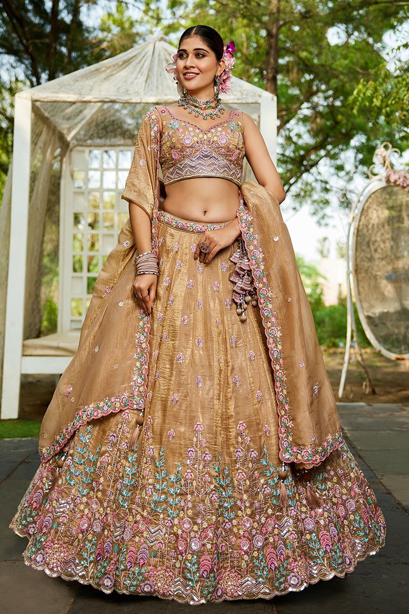 Irresistible Beige Designer Indo-Western Lehenga Choli for Engagement and Reception