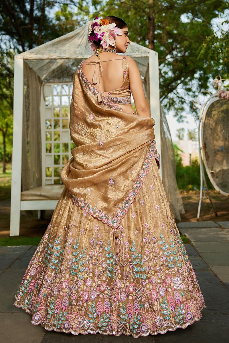 Irresistible Beige Designer Indo-Western Lehenga Choli for Engagement and Reception