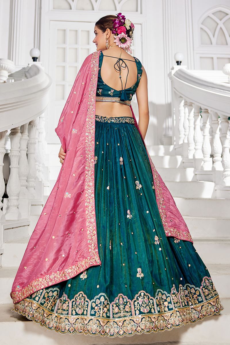 Flawless Teal Designer Indo-Western Lehenga Choli for Engagement and Reception