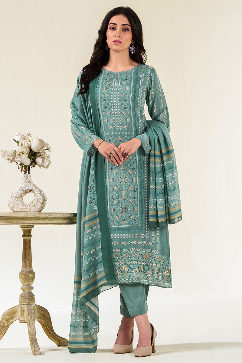 Captivating Turquoise Designer Straight Cut Suit for Festivals, Sangeet, and Parties (Unstitched suit)