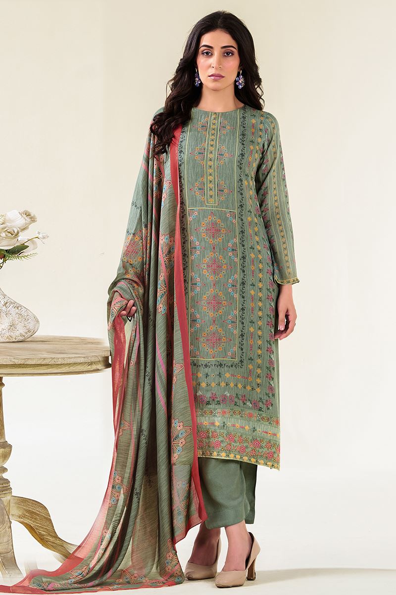 Spectacular Olive Designer Straight Cut Suit for Festivals, Sangeet, and Parties (Unstitched suit)