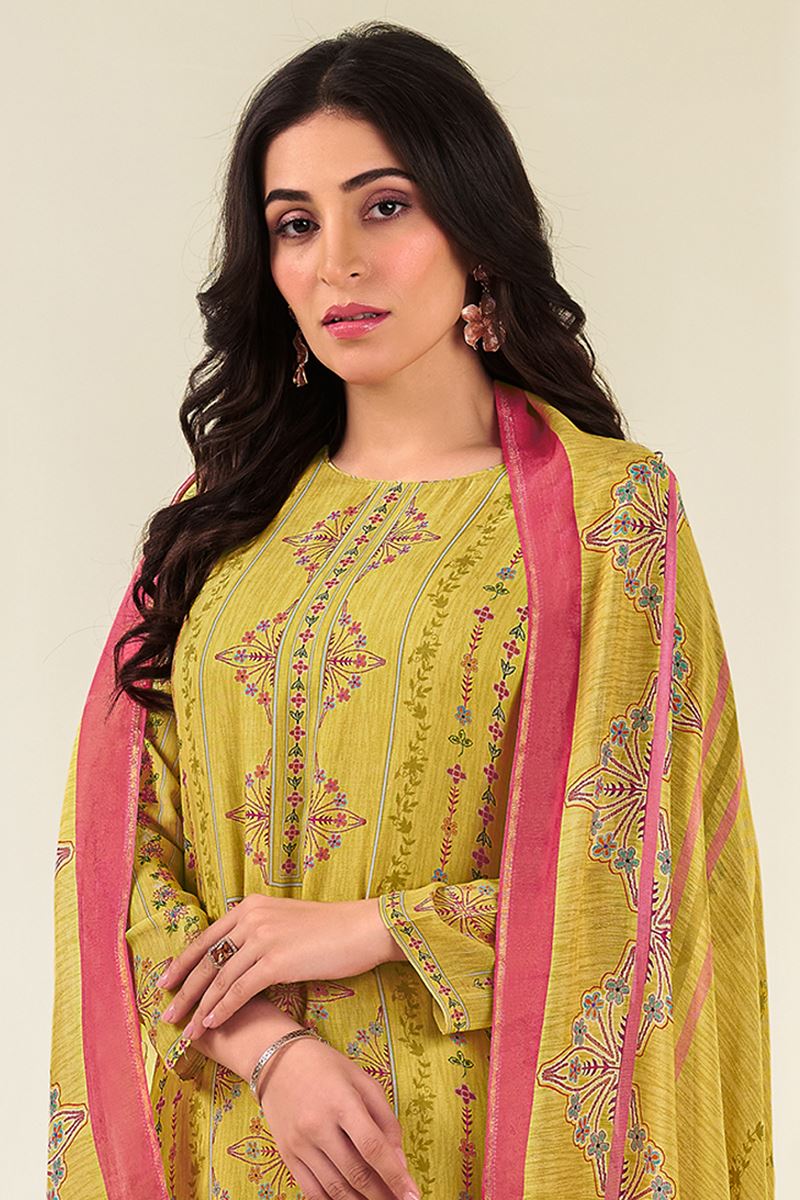 Outstanding Yellow Designer Straight Cut Suit for Festivals, Haldi, and Parties (Unstitched suit)