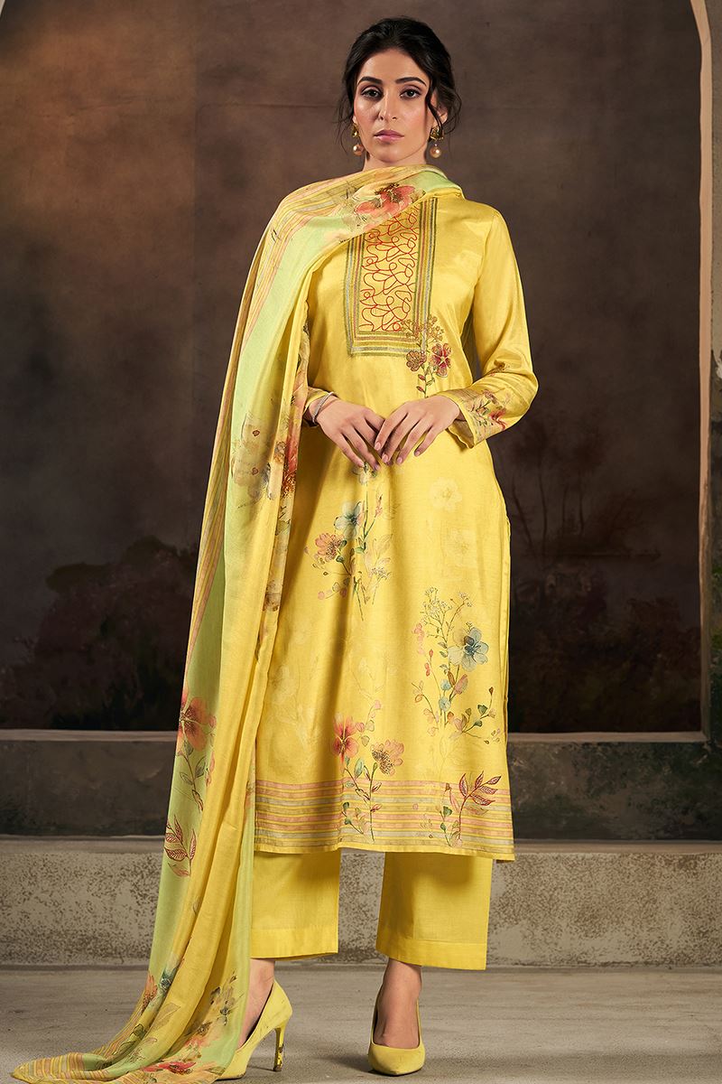 Classy Yellow Designer Straight Cut Suit for Festivals, Haldi, and Parties (Unstitched suit)