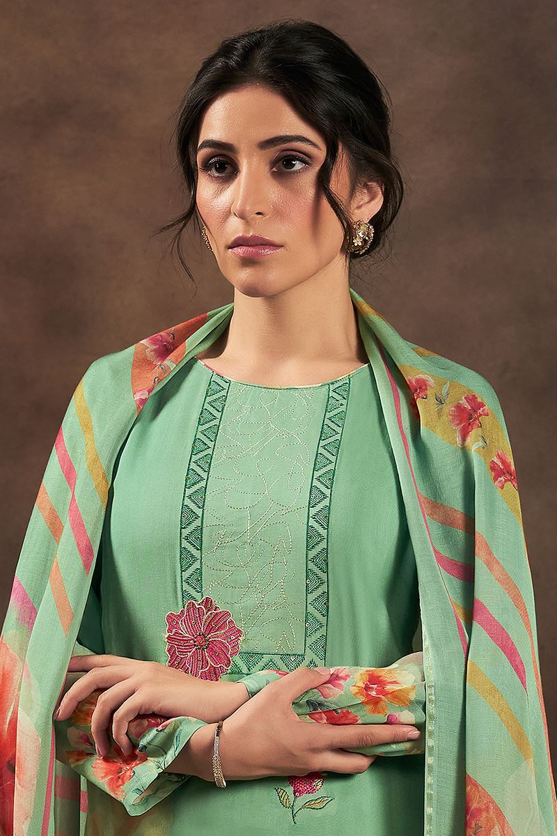 Surreal Green Designer Straight Cut Suit for Festivals, Mehendi, and Parties (Unstitched suit)