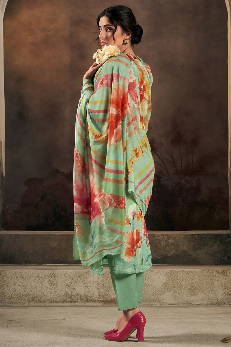 Surreal Green Designer Straight Cut Suit for Festivals, Mehendi, and Parties (Unstitched suit)