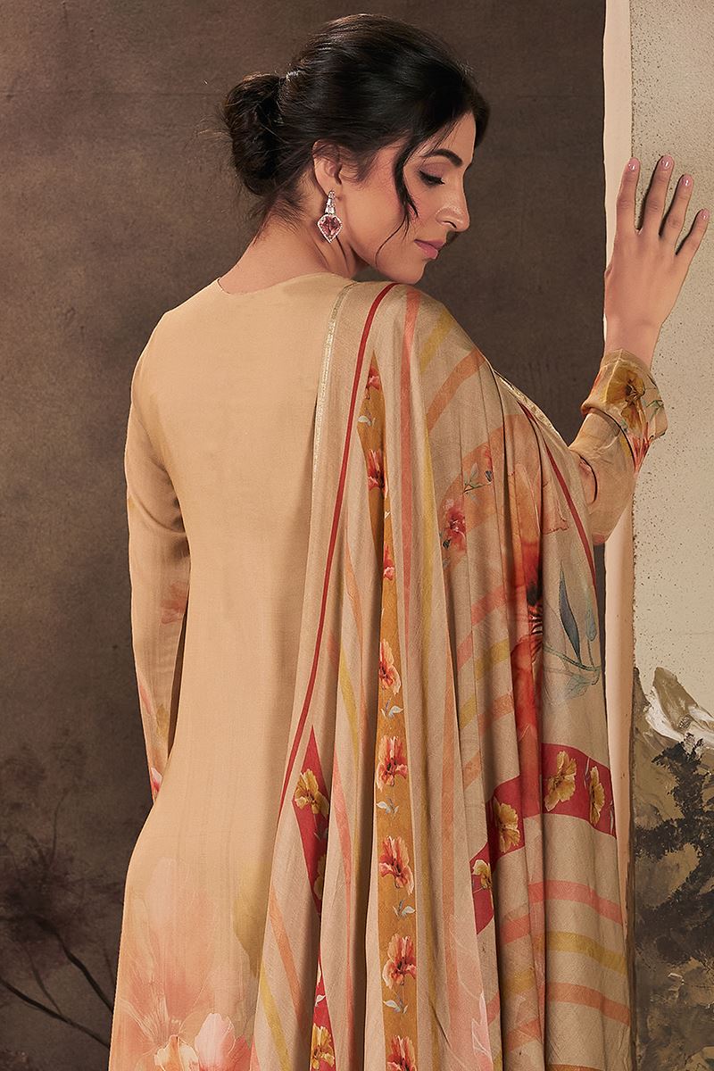 Royal Beige Designer Straight Cut Suit for Festivals, Sangeet, and Parties (Unstitched suit)
