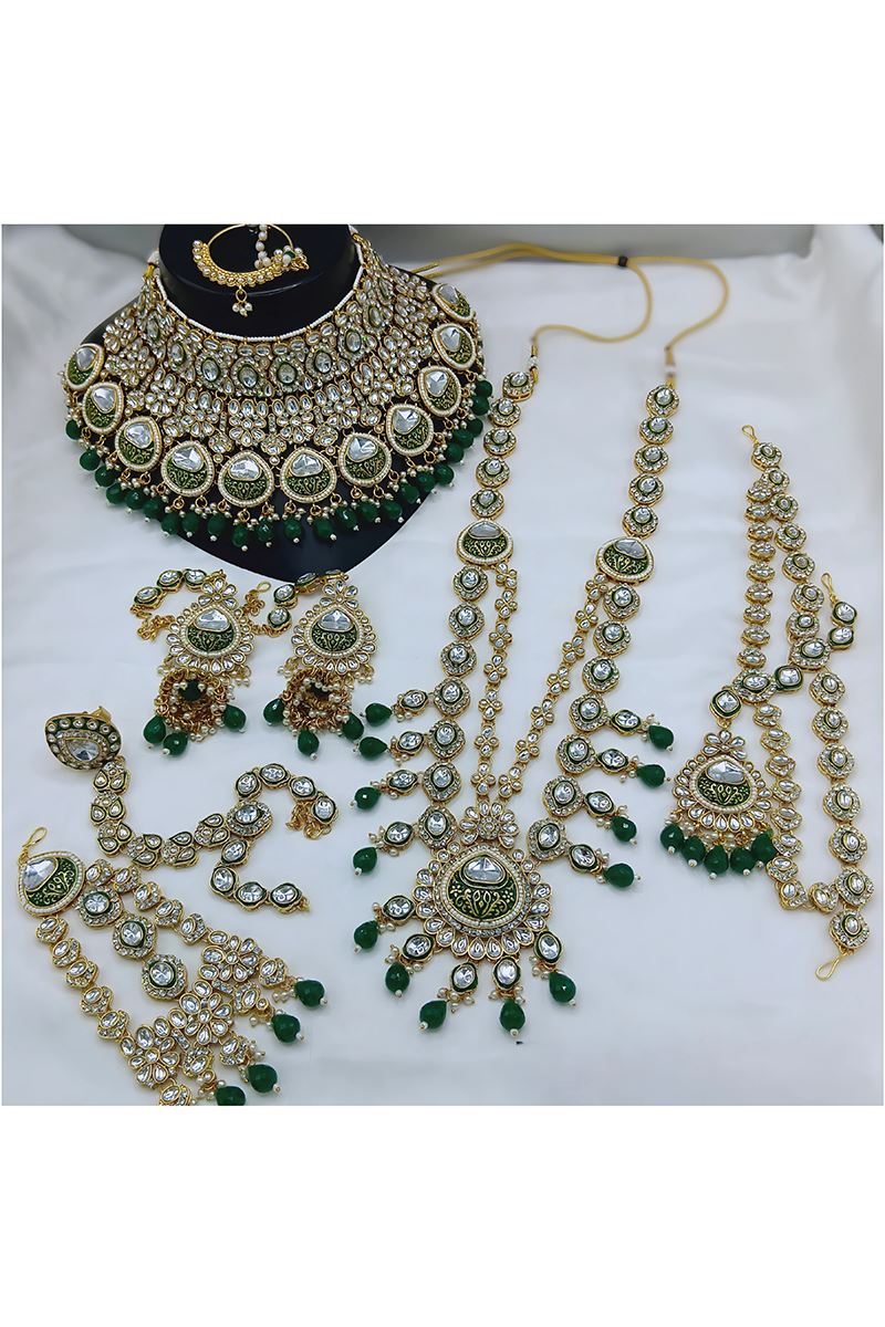Charismatic Green Designer Bridal Necklace Set for Mehendi, Wedding, and Reception