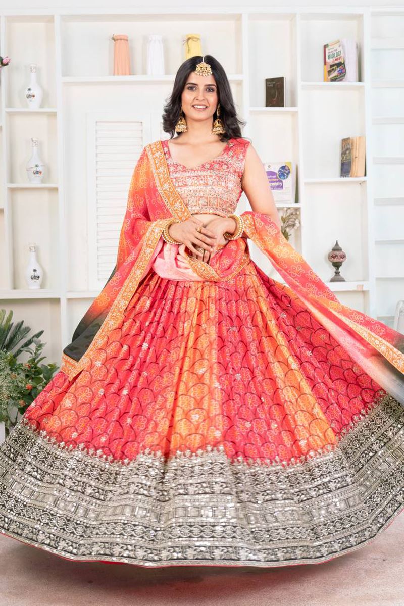 Exuberant Orange Designer Indo-Western Lehenga Choli for Engagement, Reception, and Sangeet