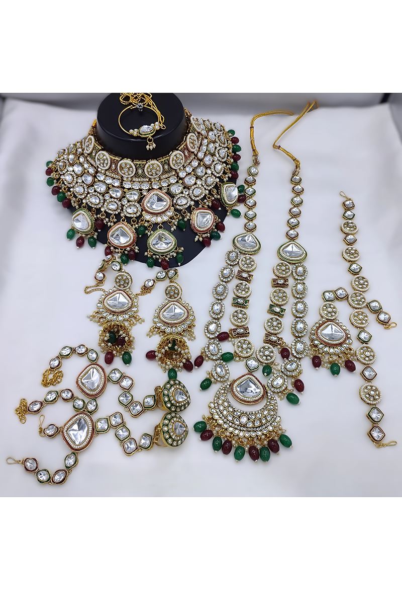 Irresistible Green and Maroon Designer Bridal Necklace Set for Wedding and Reception