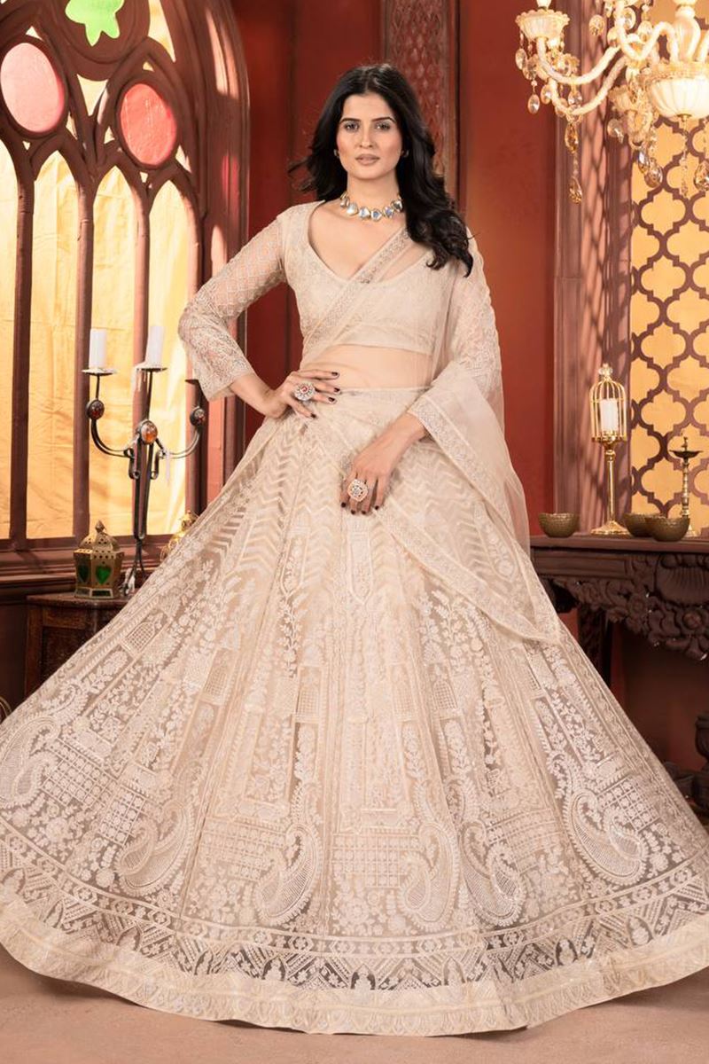 Divine Beige Designer Wedding Lehenga Choli for Engagement and Reception