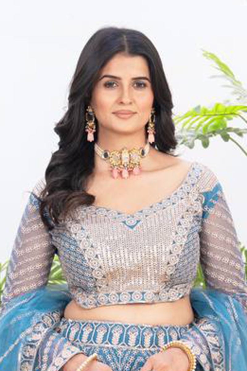 Glorious Sky Blue Designer Wedding Lehenga Choli for Engagement and Reception