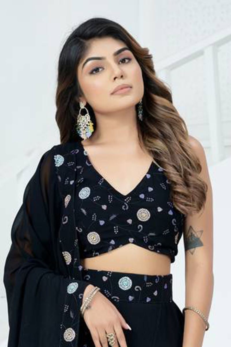 Impressive Black Designer Indo-Western Lehenga Choli for Sangeet and Parties