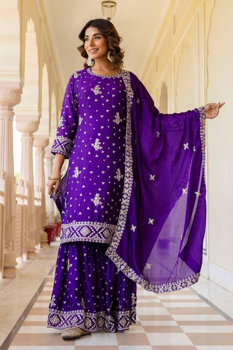 Alluring Purple Designer Sharara Suit for Festivals, Sangeet, and Parties