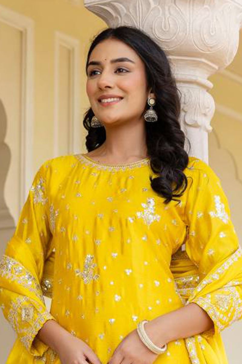 Dazzling Yellow Designer Sharara Suit for Haldi and Festivals