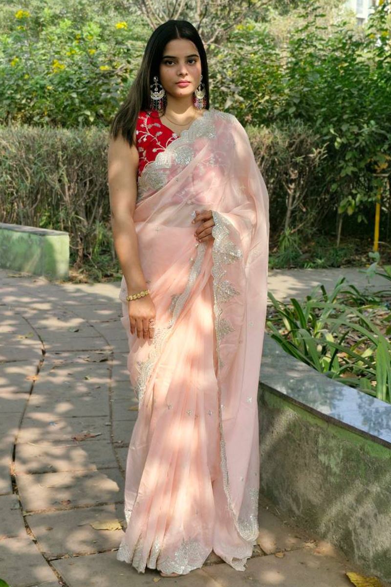 Aesthetic Organza Silk Designer Saree for Engagement, Sangeet, and Parties