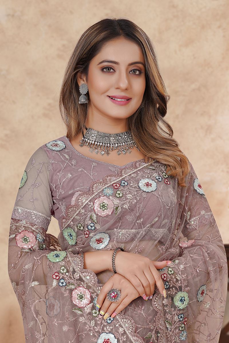 Charismatic Net Designer Saree for Engagement, Reception, and Parties
