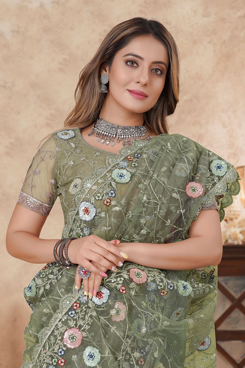 Dazzling Net Designer Saree for Engagement, Reception, and Parties