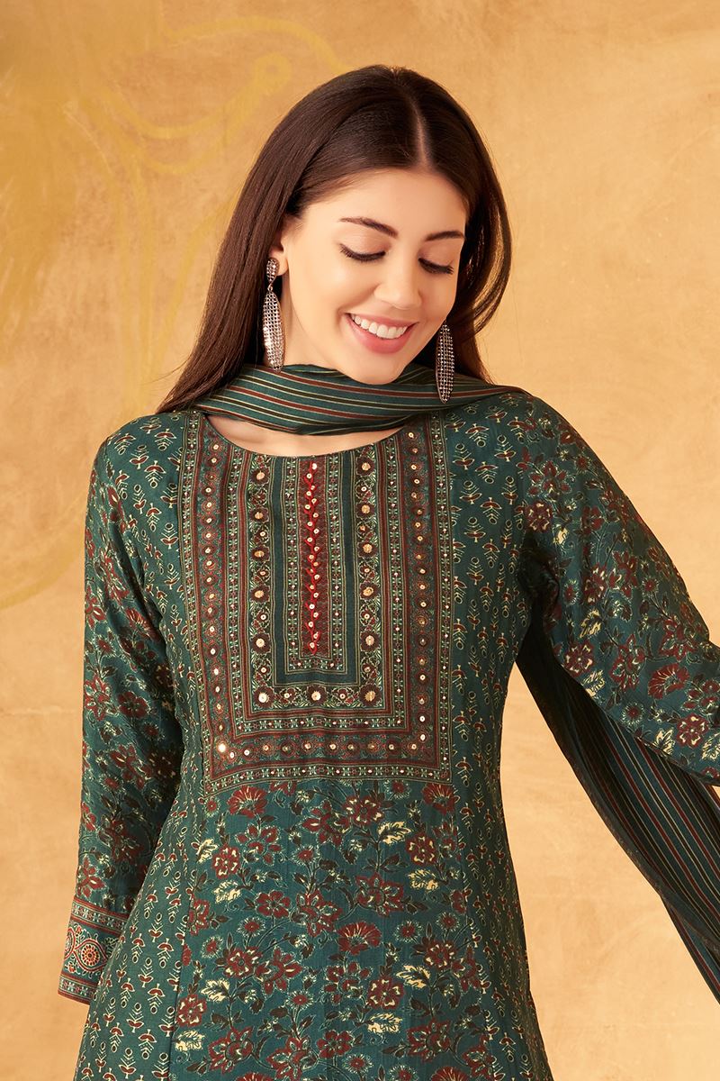 Creative Green Designer A-Line Suit for Mehendi, Festivals, and Sangeet