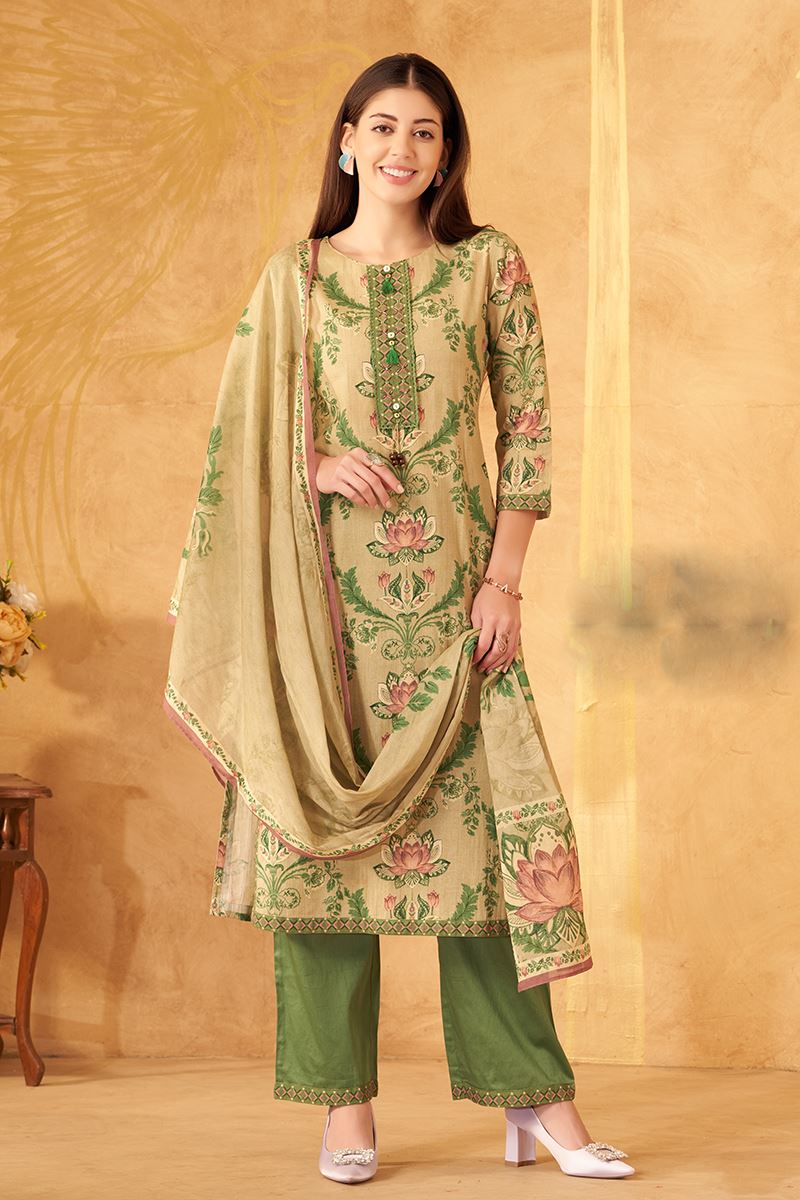 Dazzling Beige Designer Straight Cut Suit for Festivals, Sangeet, and Parties