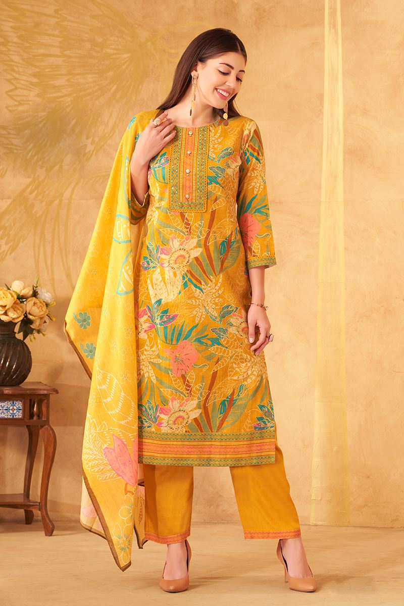 Mesmerizing Mustard Designer Straight Cut Suit for Festivals, Haldi, and Parties