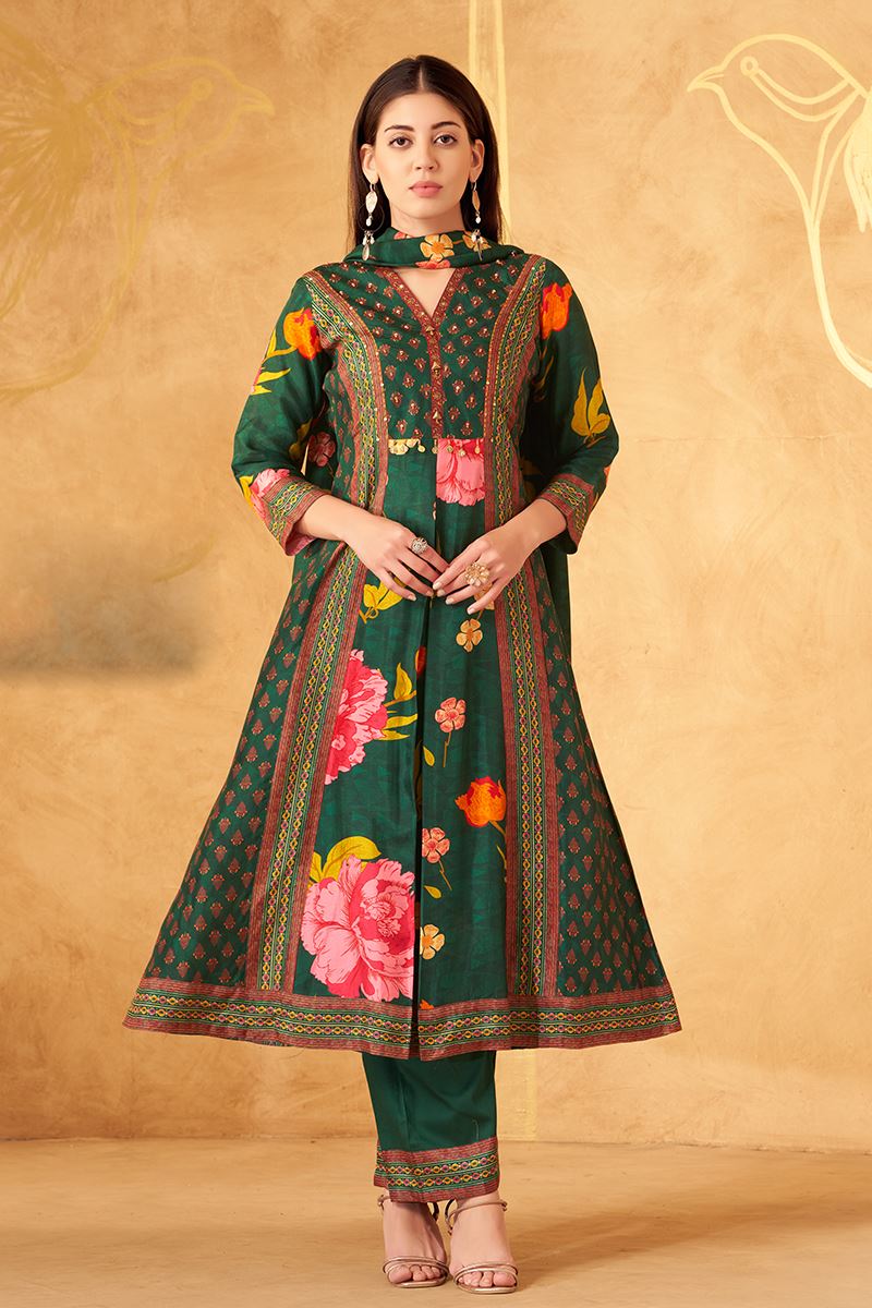 Flamboyant Green Designer A-Line Suit for Mehendi, Sangeet, and Parties