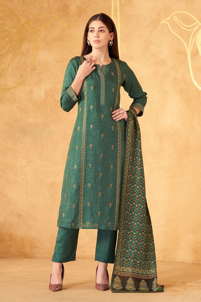 Enticing Teal Green Designer Straight Cut Suit for Mehendi, Sangeet, and Parties