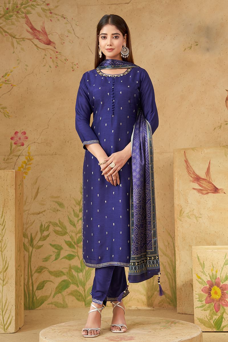 Lovely Navy Blue Designer Straight Cut Suit for Festivals, Sangeet, and Parties