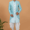 Stylish Sky Blue and White Designer Men’s Indo-Western Sets for Engagement, Wedding, and Reception