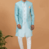 Aesthetic Sky Blue and White Designer Men’s Indo-Western Sets for Engagement, Wedding, and Reception