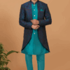 Captivating Green and Blue Designer Men’s Indo-Western Sets for Engagement, Wedding, and Reception