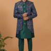 Charismatic Rama Green and Blue Designer Men’s Indo-Western Sets for Engagement, Wedding, and Reception
