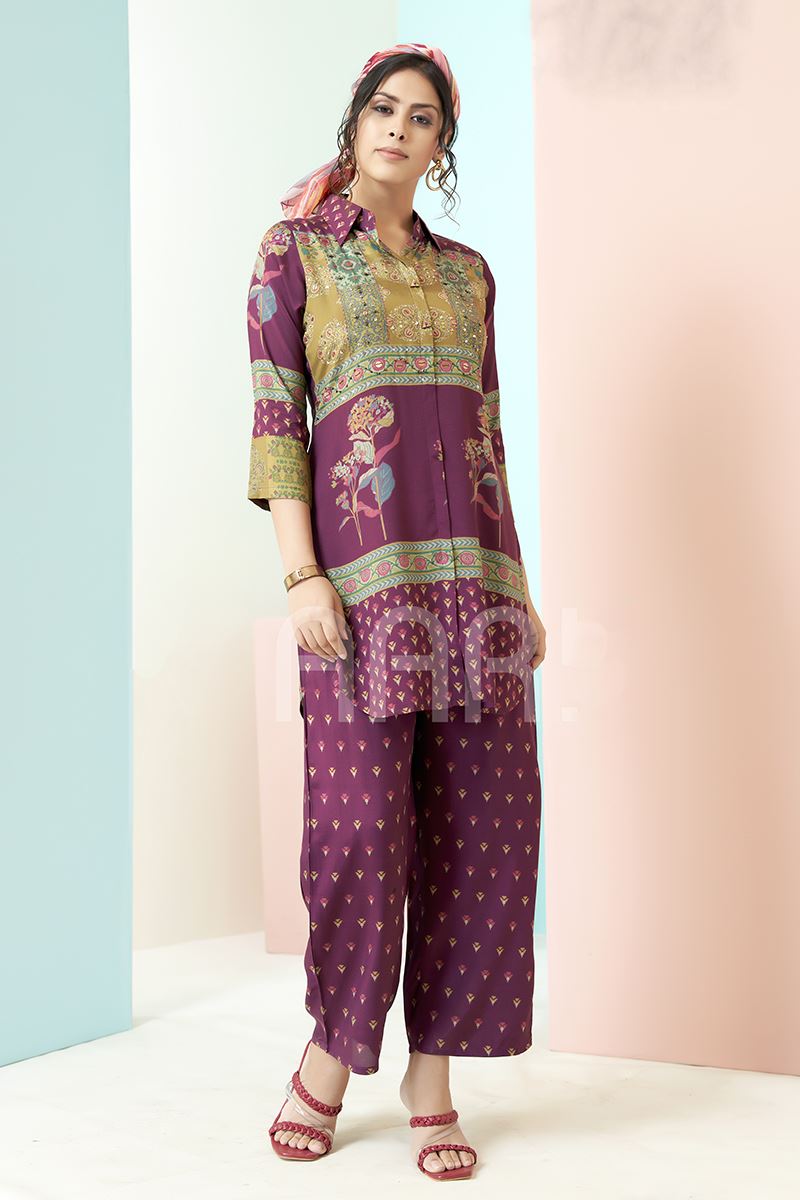 Divine Burgundy Designer Co-Ord Set for Hangouts, Sangeet, and Parties