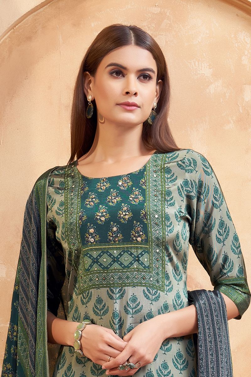 Impressive Green Designer Straight Cut Suit for Mehendi, Sangeet, and Parties
