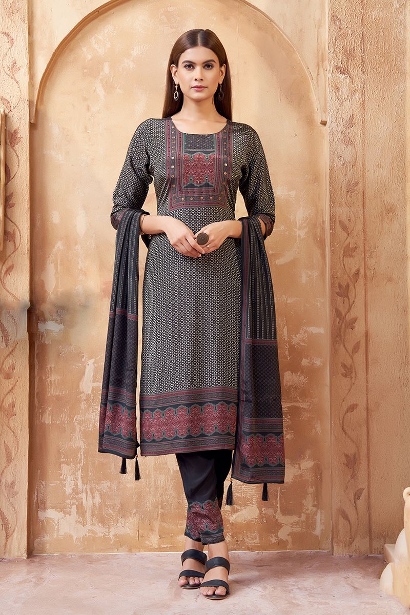 Magnificent Black Designer Straight Cut Suit for Hangouts, Sangeet, and Parties