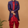 Exquisite Red and Navy Blue Designer Men’s Indo-Western Sets for Engagement, Wedding, and Reception