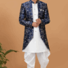 Classy White and Navy Blue Designer Men’s Indo-Western Sets for Engagement, Festivals, and Reception