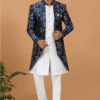 Artistic White and Navy Blue Designer Men’s Indo-Western Sets for Engagement, Festivals, and Reception