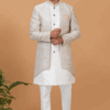 Enticing Off-White and Beige Designer Men’s Indo-Western Sets for Engagement, Festivals, and Reception