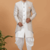 Splendid Off-White and Beige Designer Men’s Indo-Western Sets for Engagement, Festivals, and Reception