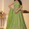 Exuberant Green Designer Indo-Western Lehenga Choli for Engagement, Reception, and Mehendi