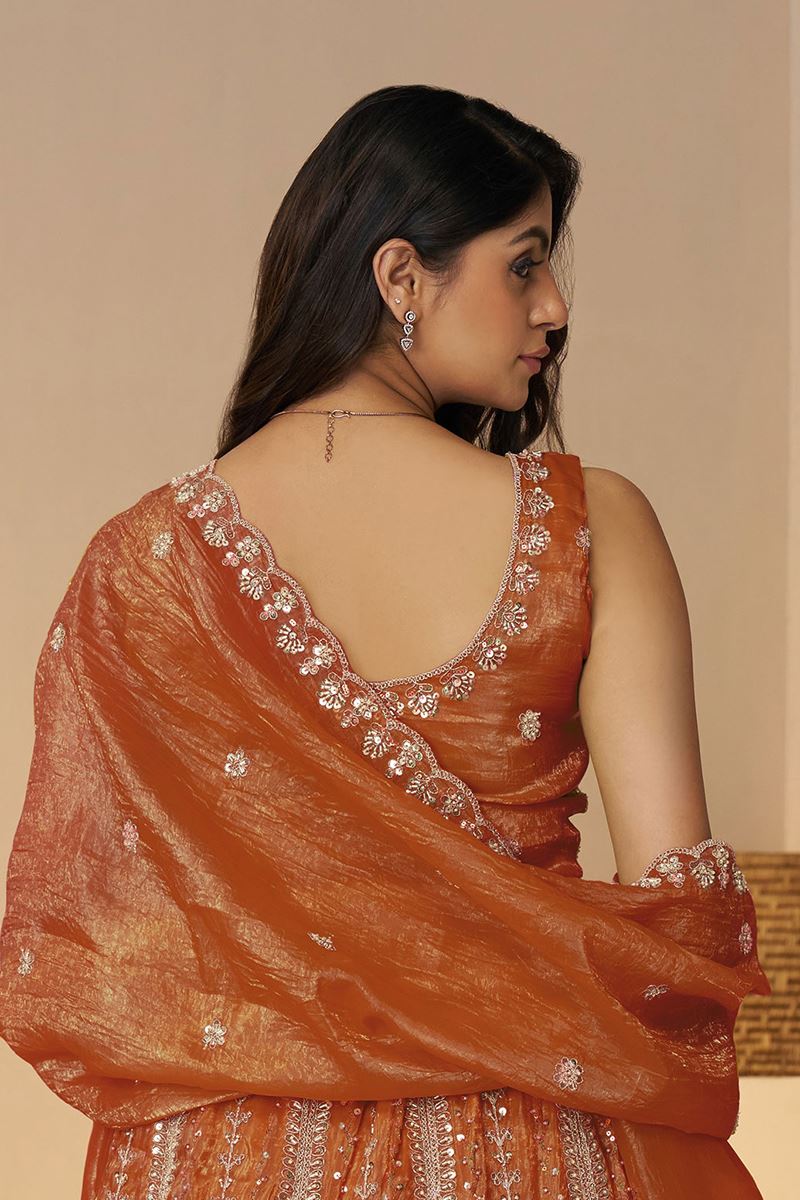 Ethnic Orange Designer Indo-Western Lehenga Choli for Engagement, Reception, and Wedding