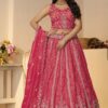 Breathtaking Pink Designer Indo-Western Lehenga Choli for Engagement, Reception, and Wedding