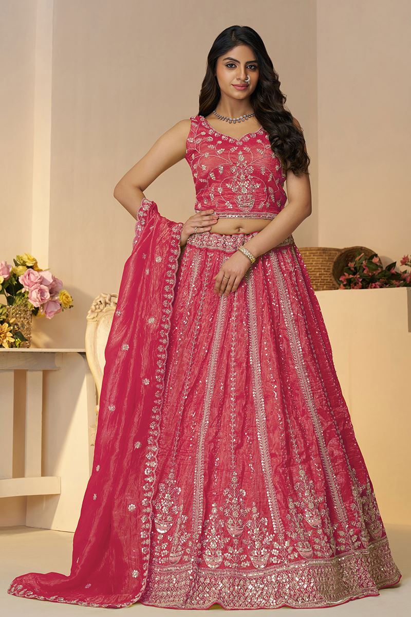Breathtaking Pink Designer Indo-Western Lehenga Choli for Engagement, Reception, and Wedding