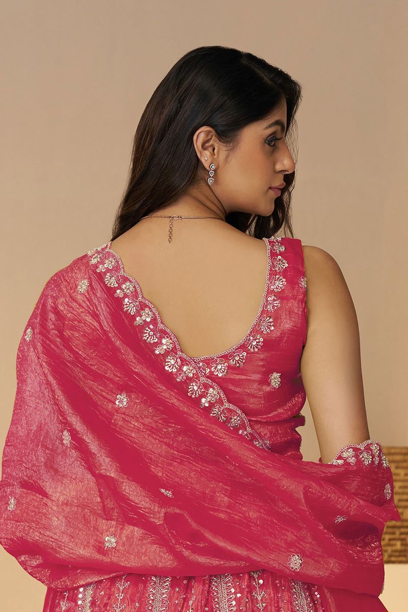 Breathtaking Pink Designer Indo-Western Lehenga Choli for Engagement, Reception, and Wedding