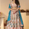 Gorgeous Sky Blue and Peach Designer Bridal Lehenga Choli for Engagement, Reception, and Pre-Wedding Shoot