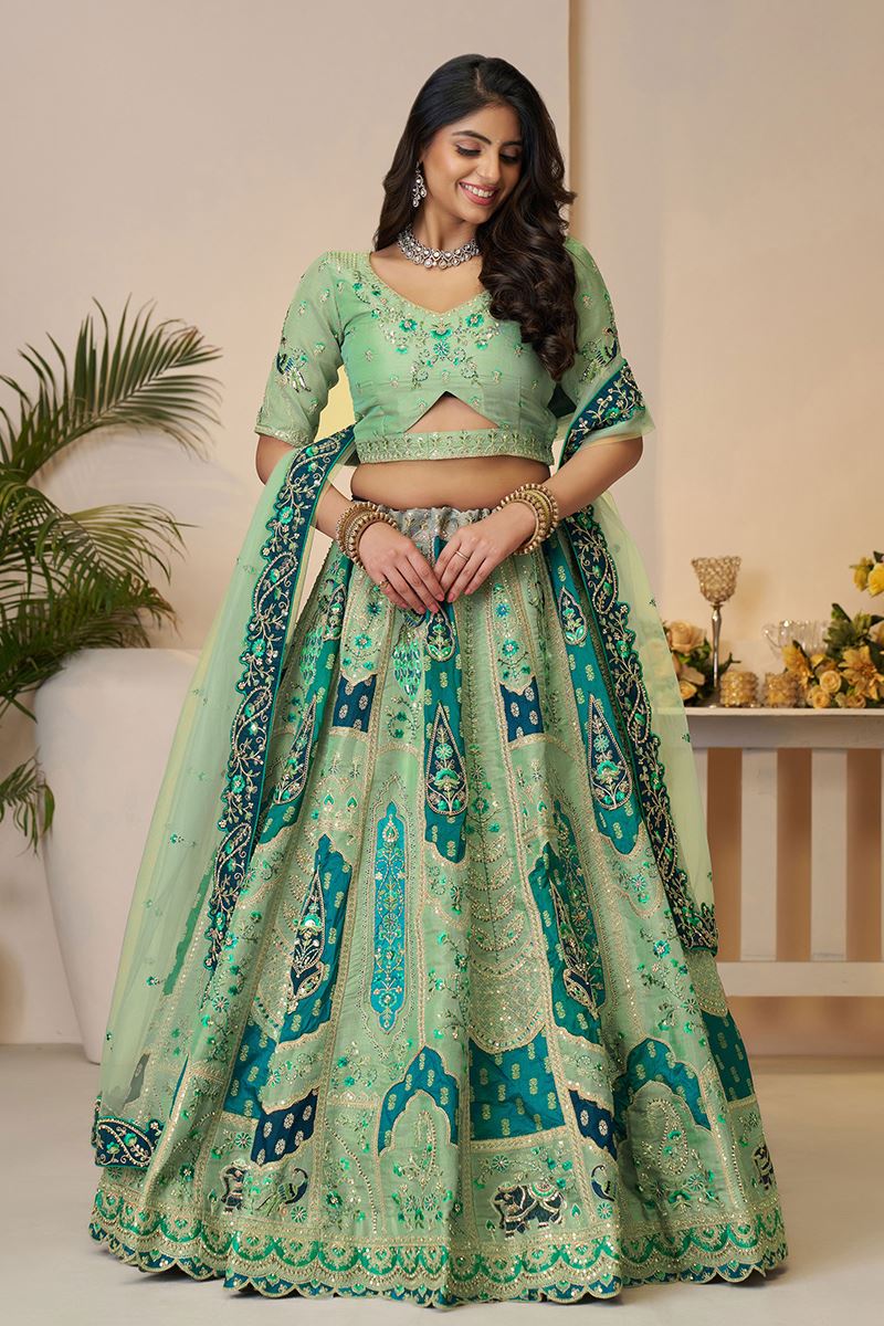 Astounding Green Designer Bridal Lehenga Choli for Engagement, Reception, and Mehendi