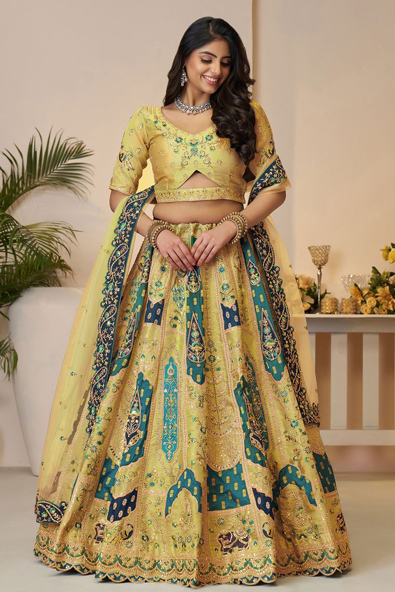 Exquisite Yellow Designer Bridal Lehenga Choli for Haldi, Reception, and Sangeet