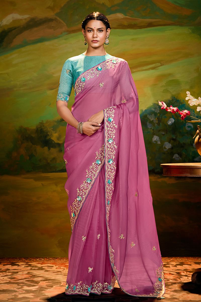 Royal Organza Designer Saree for Festivals, Sangeet, and Parties
